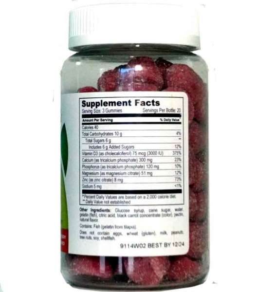 Calcium, Magnesium, Zinc + Vitamin D Dietary Supplements 60 gummies