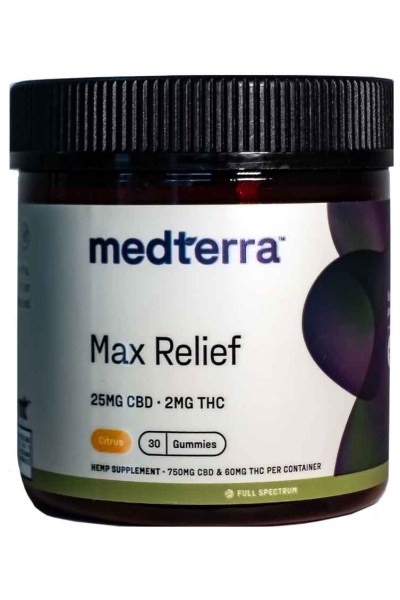 Medterra Max Relief 25mg CBD 2mg THC Gummies 30 count